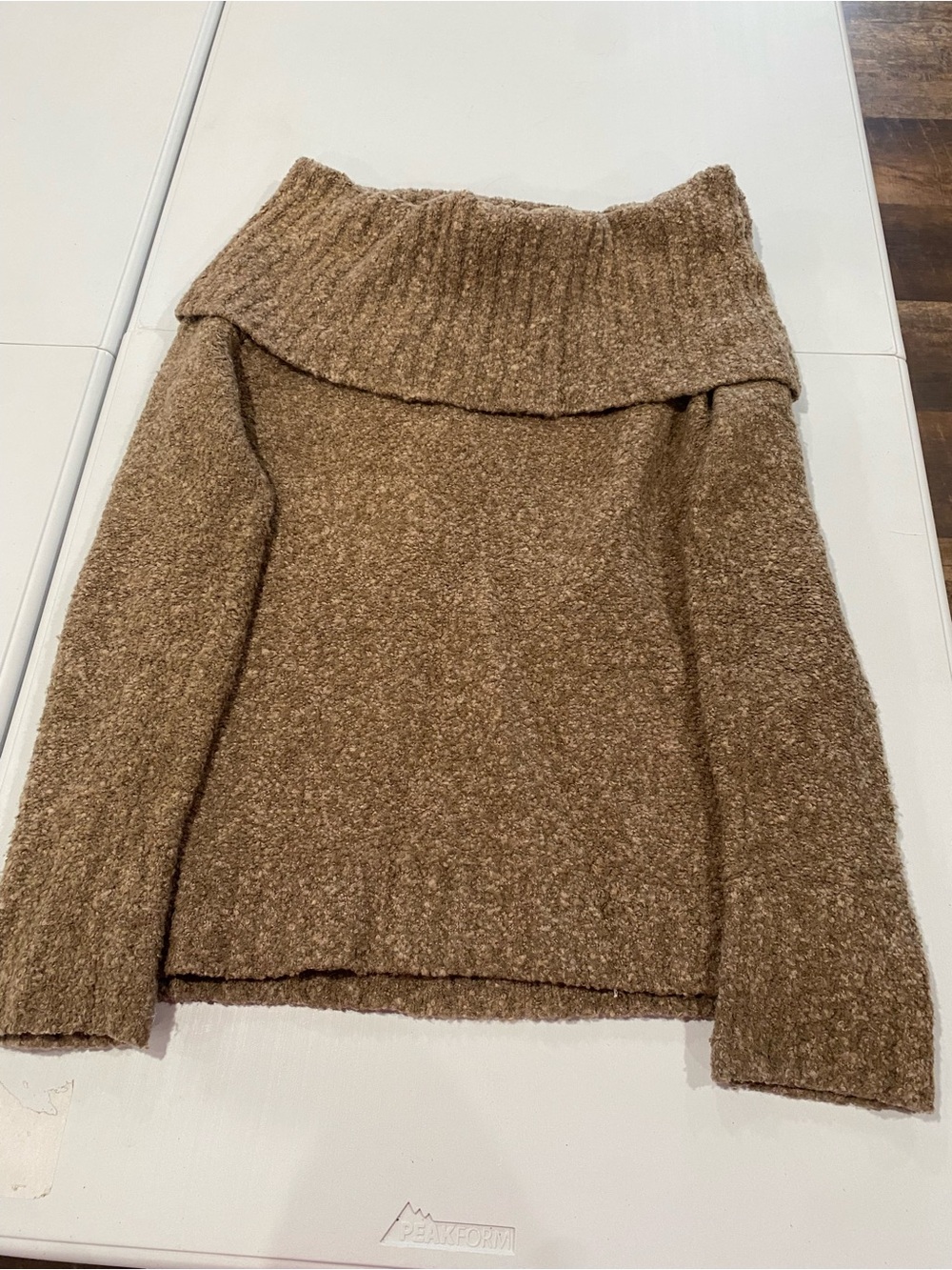 Moda International Taupe Off-Shoulder Bouclé Sweater